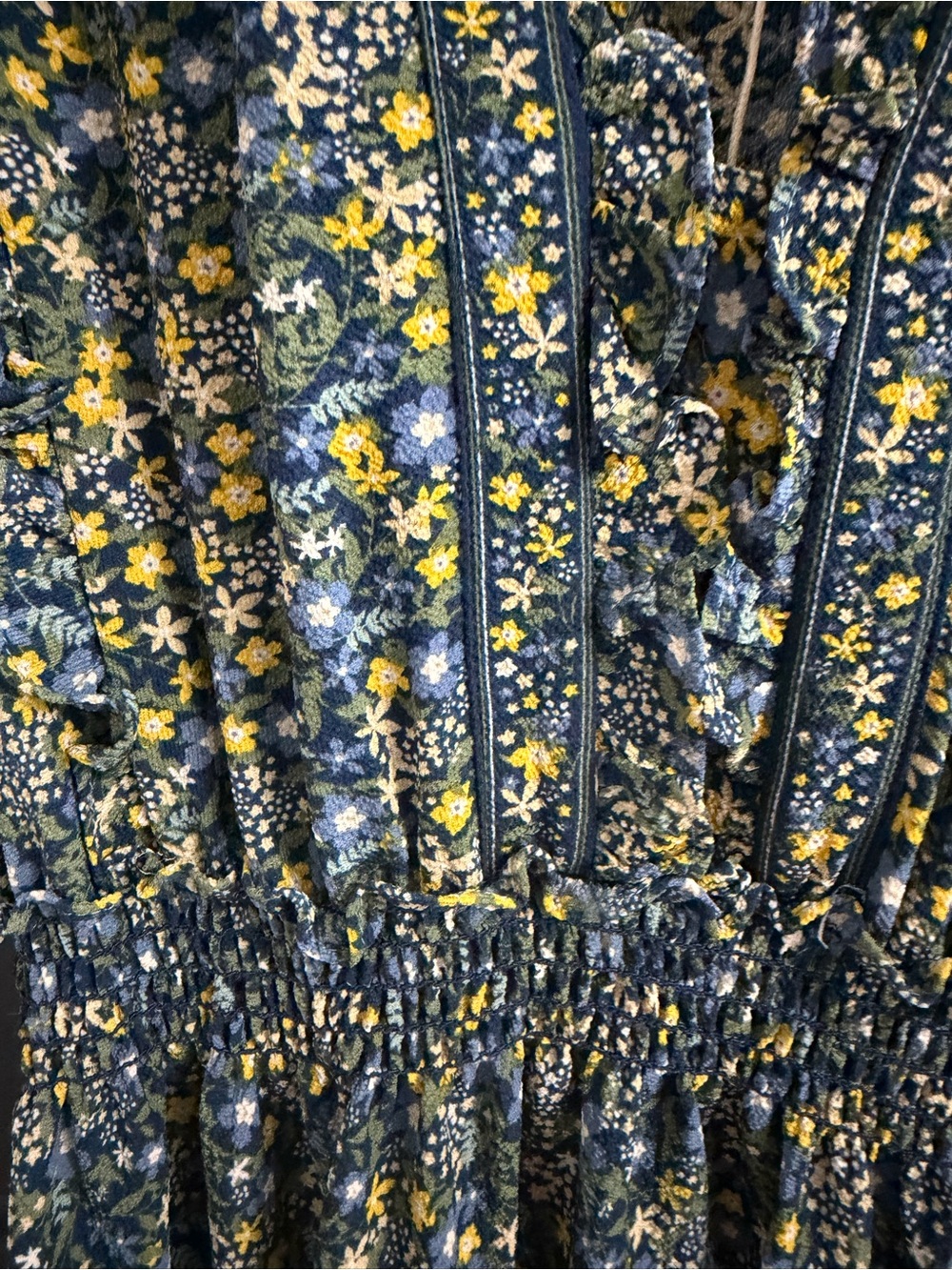 Max Studio Floral Smocked Midi Maxi Dress XS Blue Yellow Puff Sleeve - Picture 4 of 12